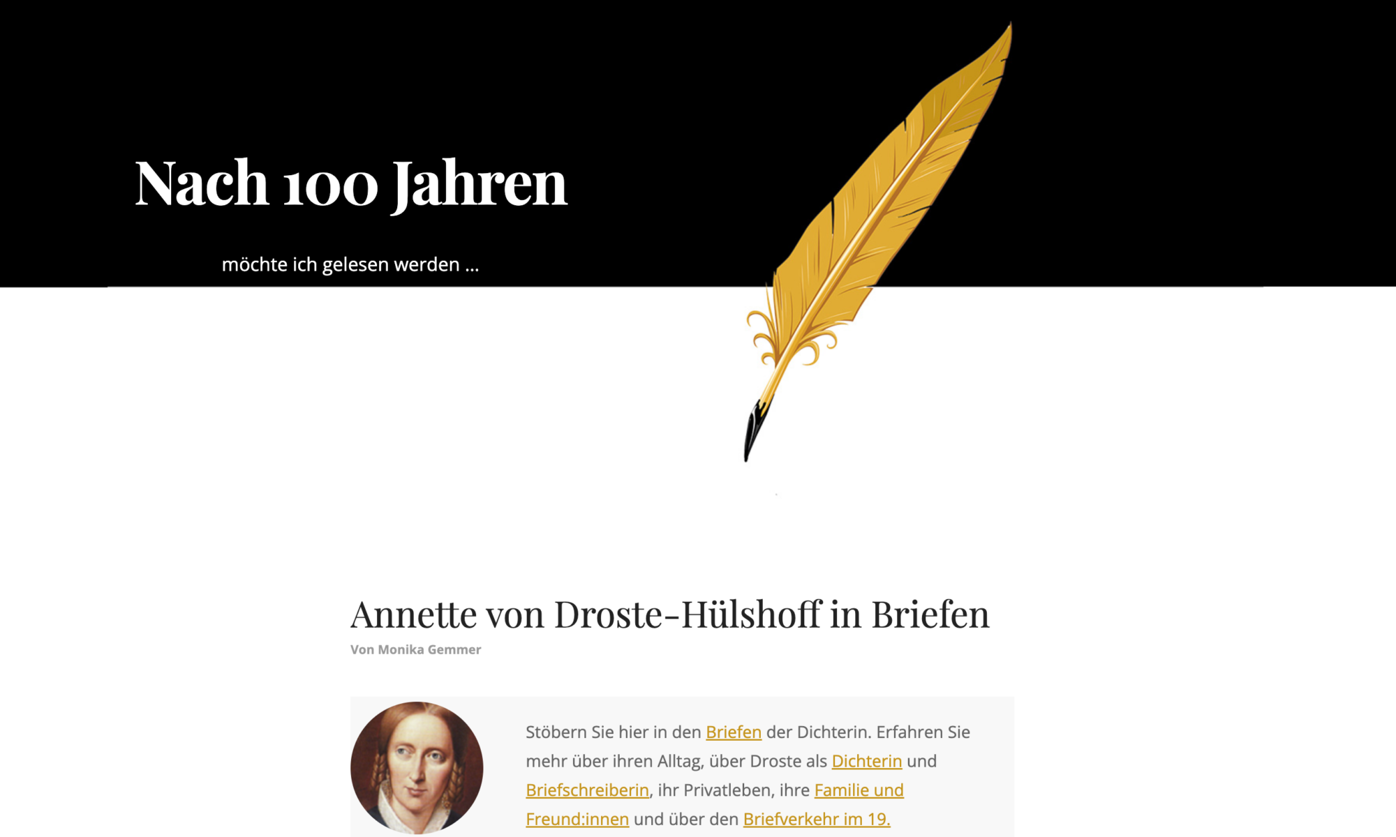 Screenshot der Startseite von www.nach100jahren.de